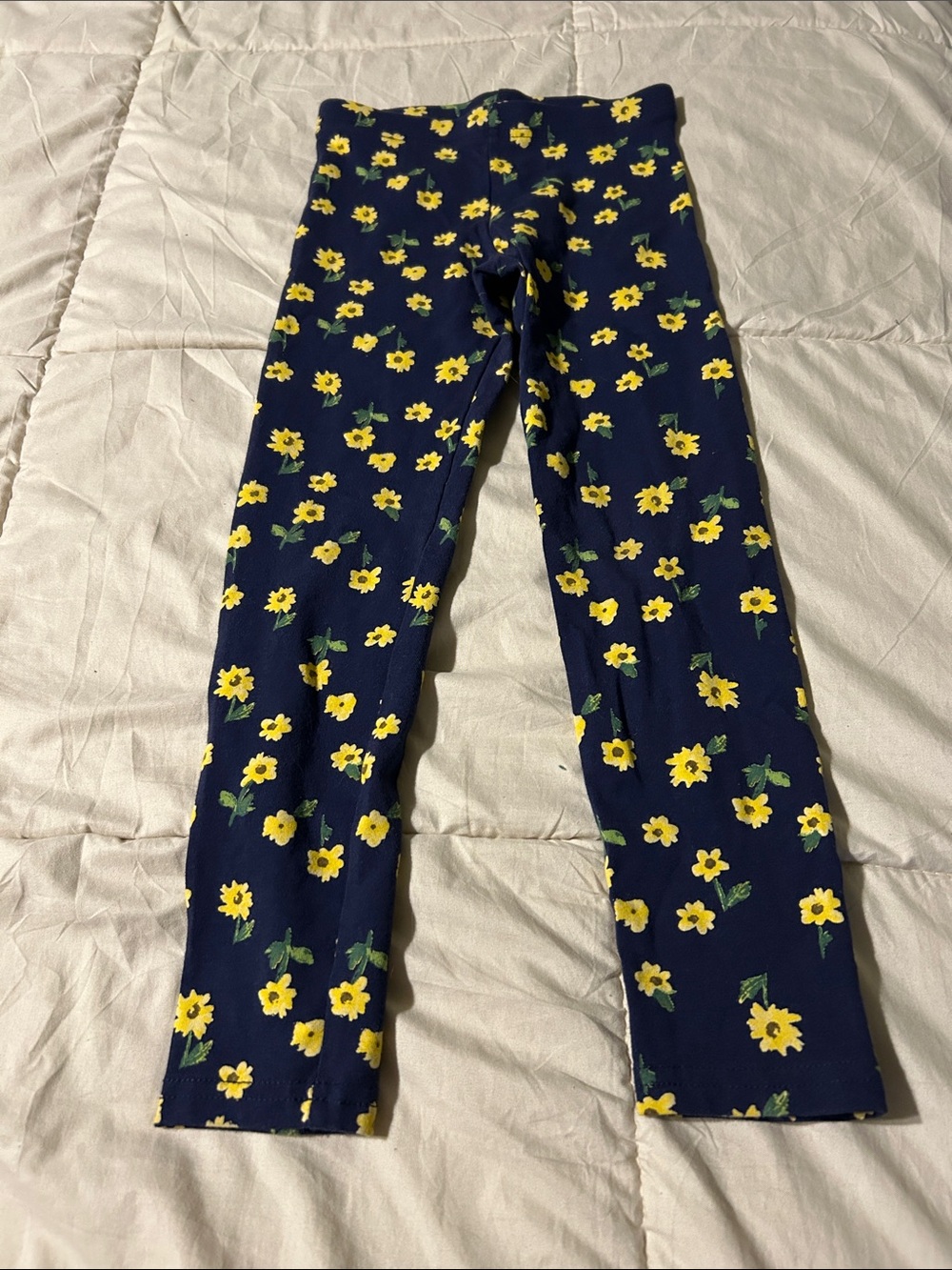 Old Navy Navy Leggings with Yellow Floral Print
